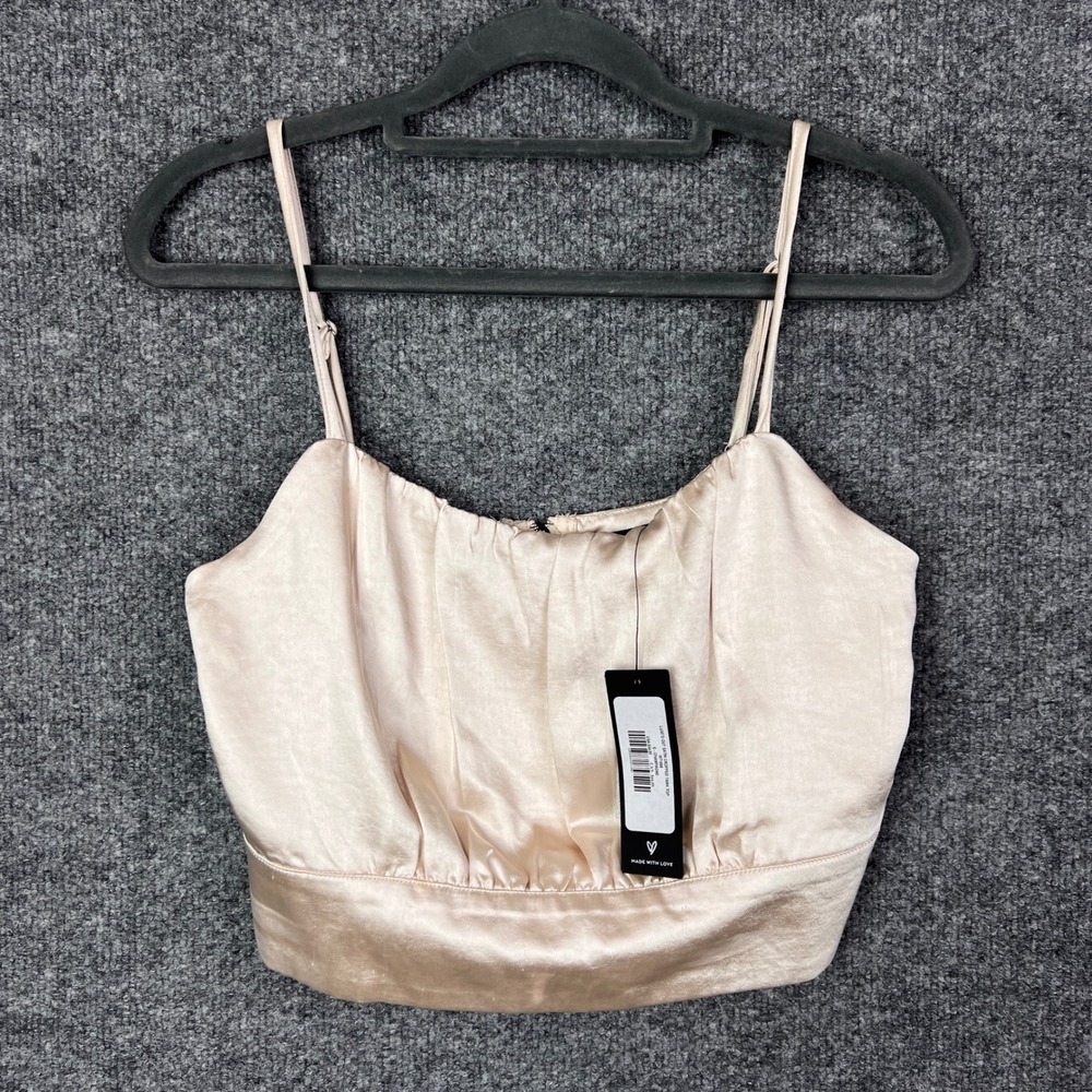 NEW Lulus Lixied Out Satin Cropped‎ Tank Top Champagne Sleeveless Back Zip S